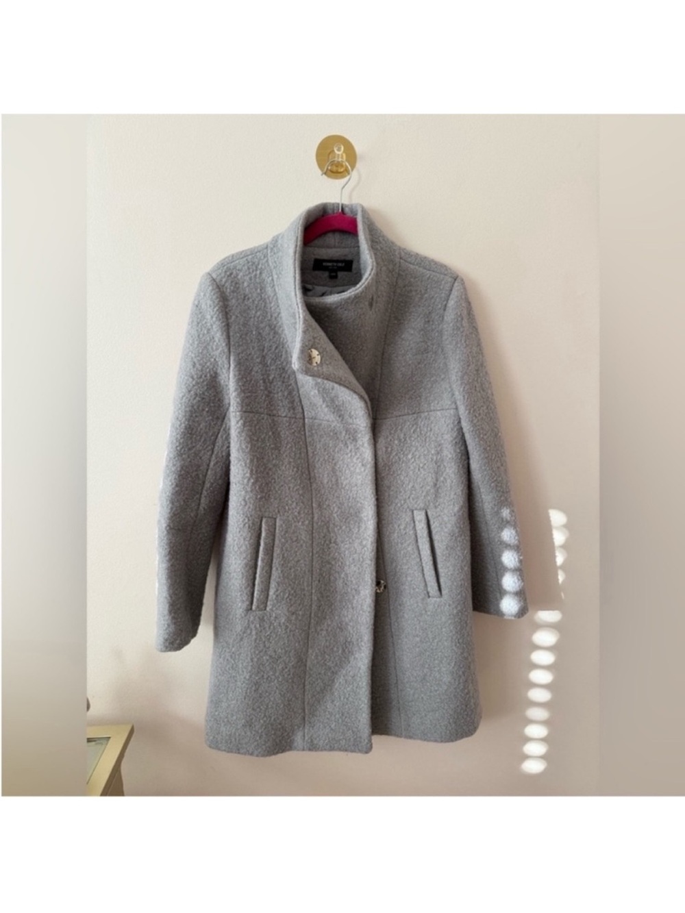 Kenneth Cole Grey Funnel Neck Wool Coat Size Medium